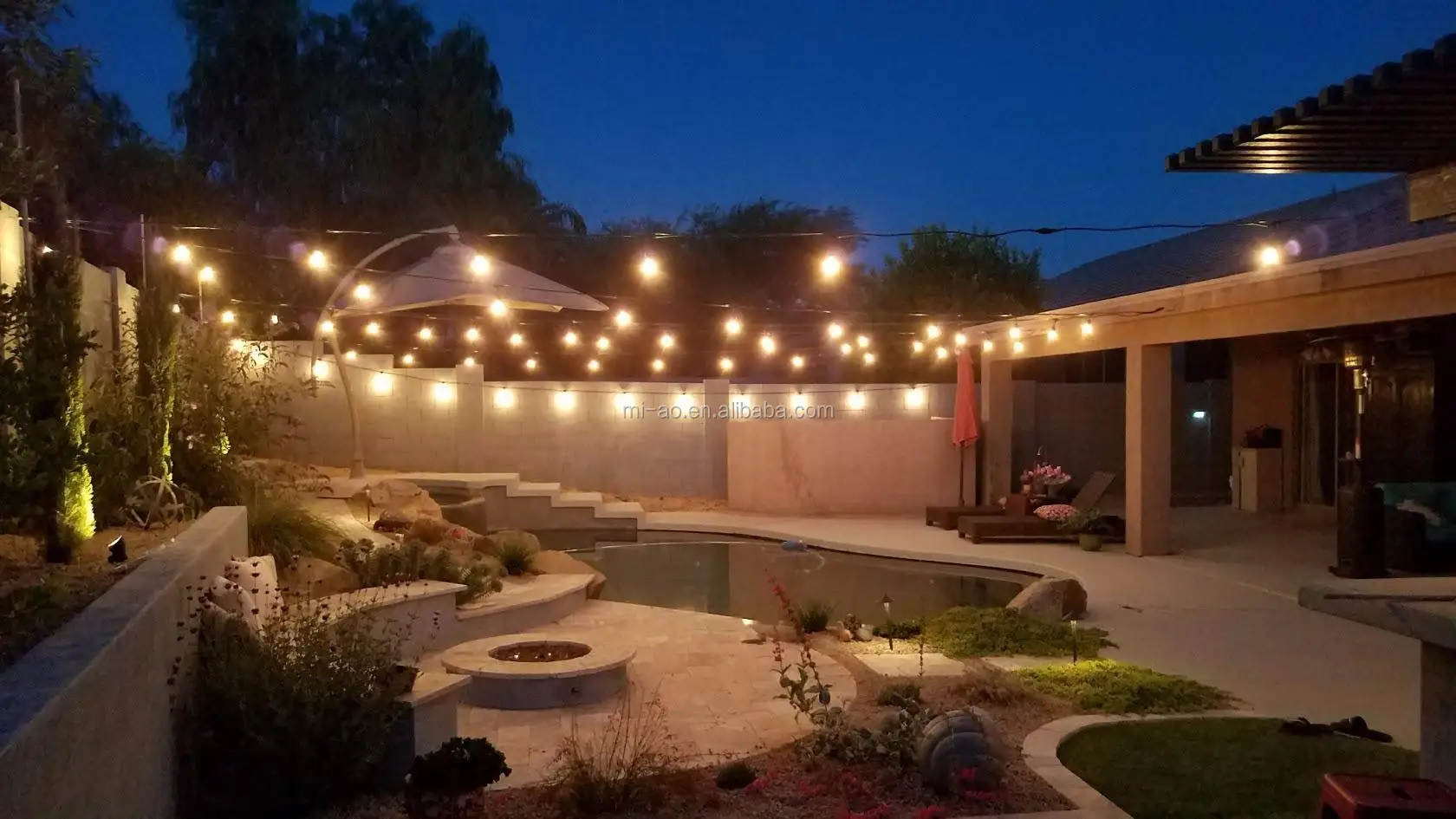 US market holiday lighting 48ft waterproof outdoor string lights with 15 e26 hanged socket for wedding