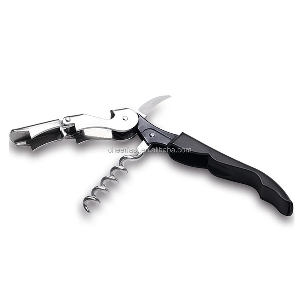 Ergonomic Design 3 in 1 Wine Bottle Cork Screw Opener Black Color Double Hinge Stainless Steel Red Wine Waiters Corkscrew