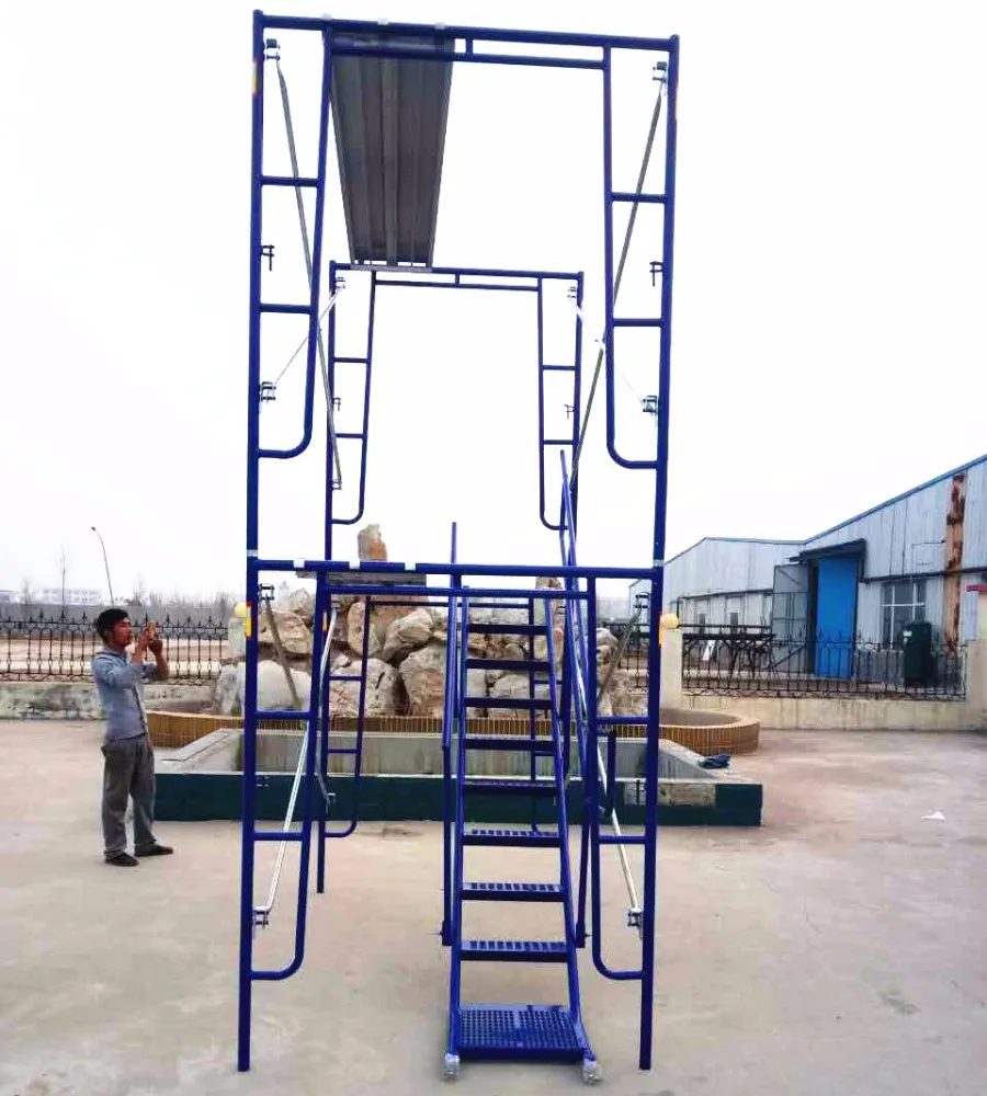 walking through H frame indoor scaffolding