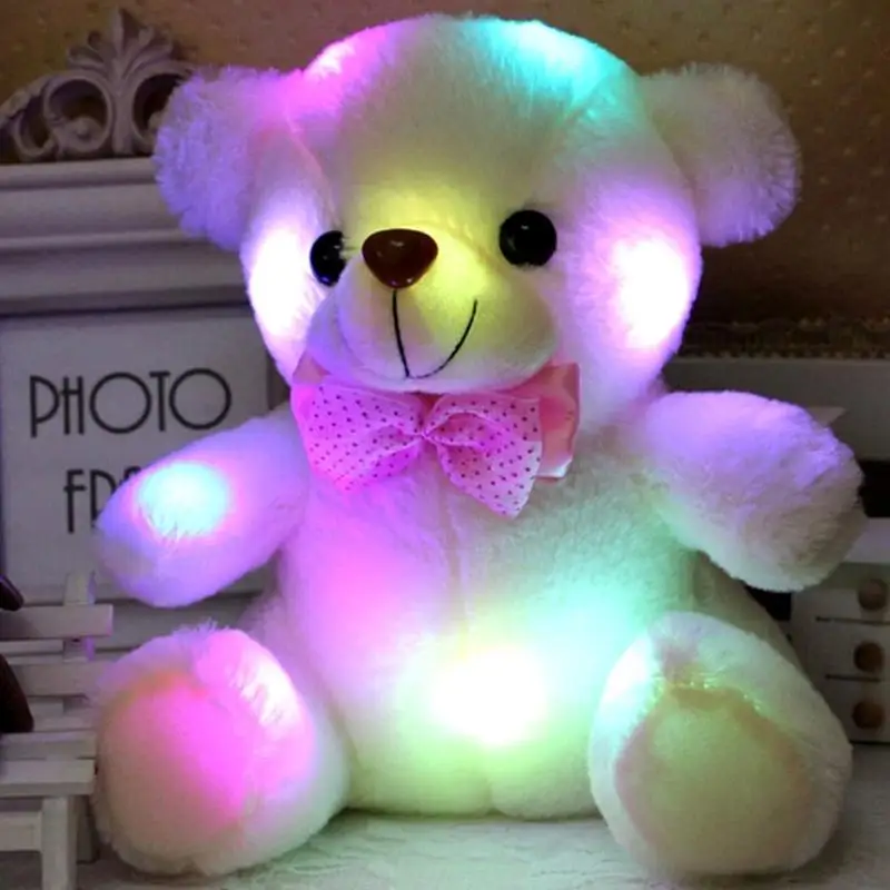 20-22 CM Creative Light Up LED White Bear Stuffed Animals Plush Toy Colorful Glowing Plush Stuffed Bear Christmas Gift for Kids
