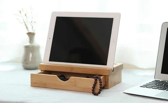 Office supplier bamboo phone holder with a drawer