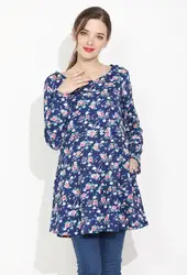 Autumn/Fall Long Maternity Blouse Long Sleeve Women Pregnancy Clothes Stretch Cotton Lactation T shirt Color Block