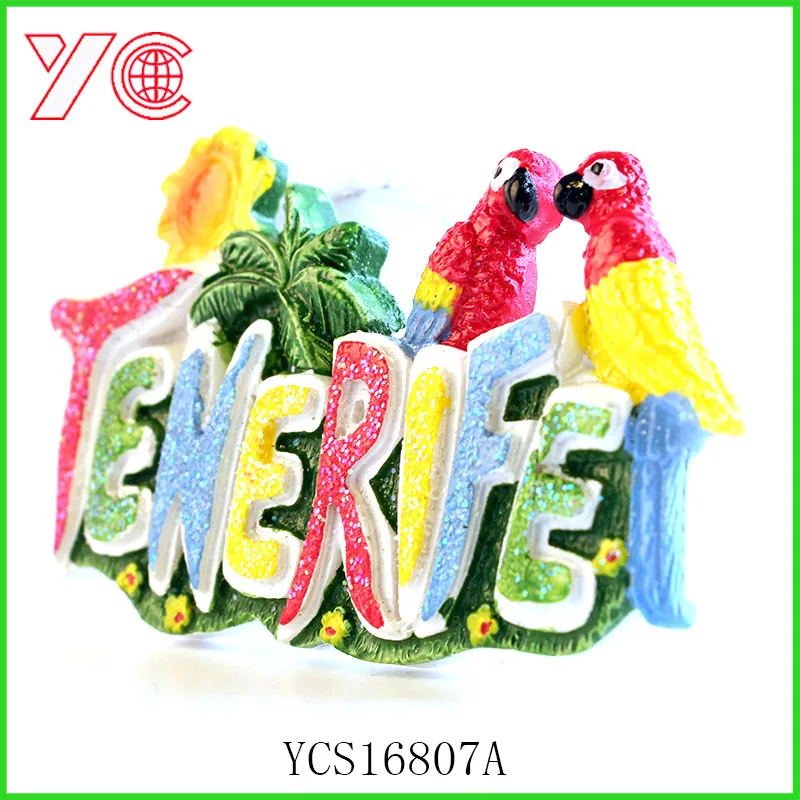 
YCS16807A Tenerife words sun tree and parrot spain customised fridge magnet polyresin souvenir 