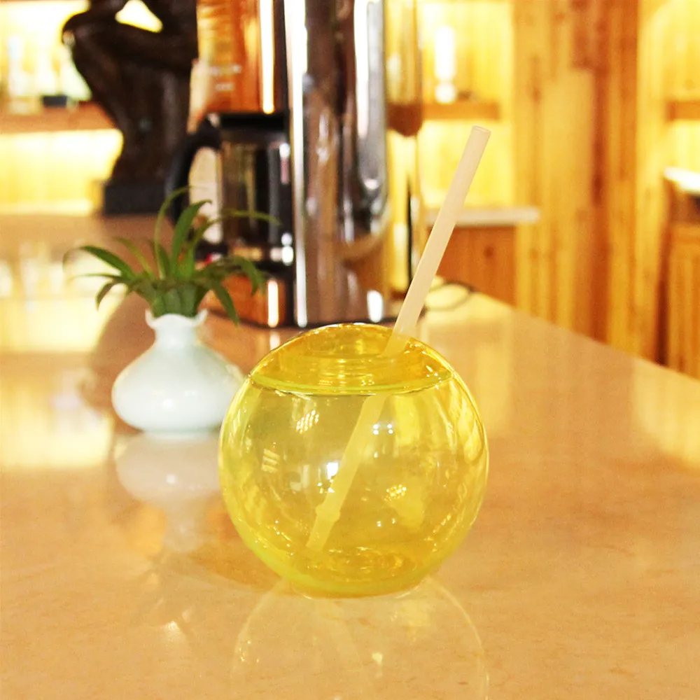 Single Wall Round Ball Tumbler Plastic Straw Tumbler