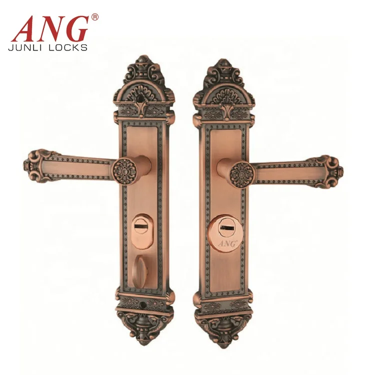 China Best Price American villa security double pull Fine Antique Design Copper Door Handle Lock Wholesale