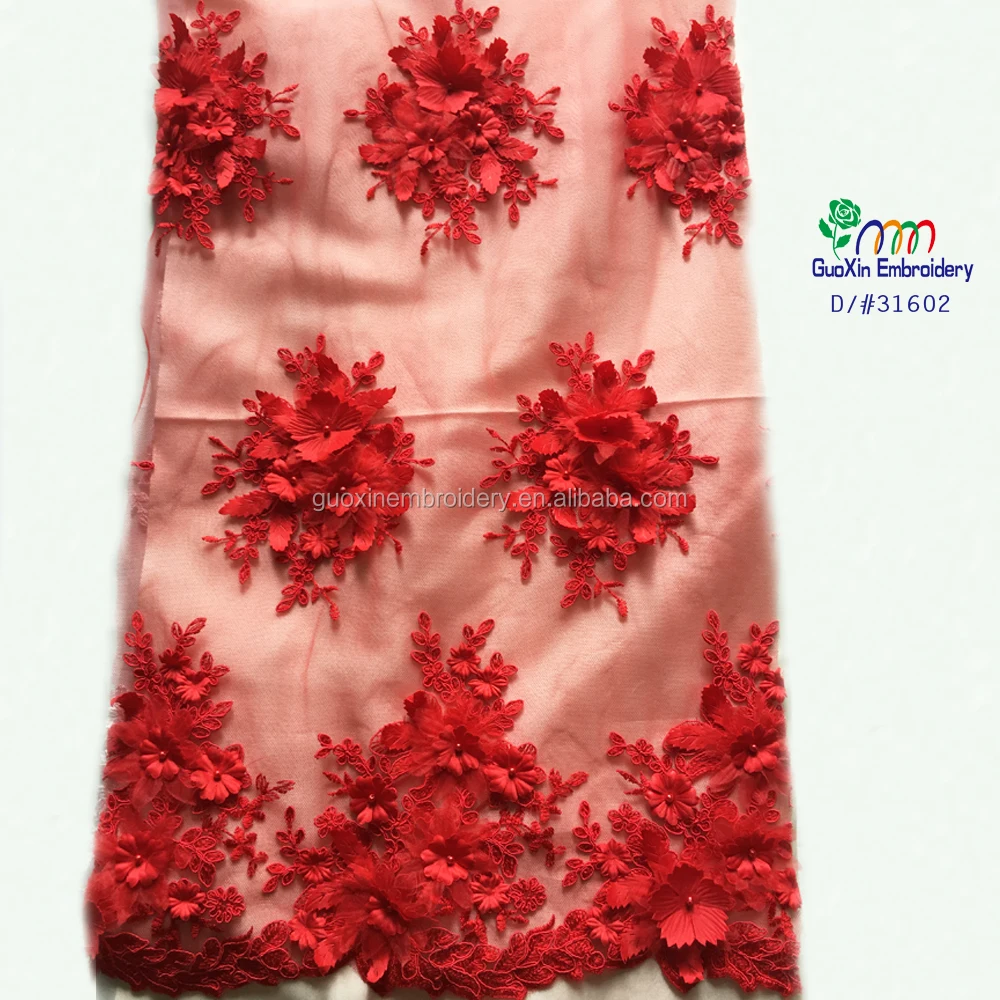 2016 wholesale The Newest 3D lace fabric /nice wedding dress accessories red 3D flower embroidery fabric