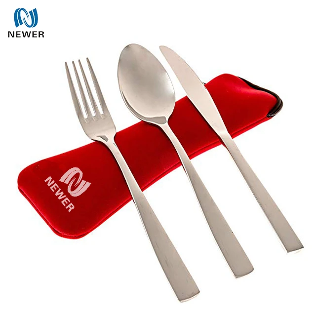 
Wholesale promotional cheapest eco reusable waterproof camping custom printed neoprene fork spoon tableware set case 