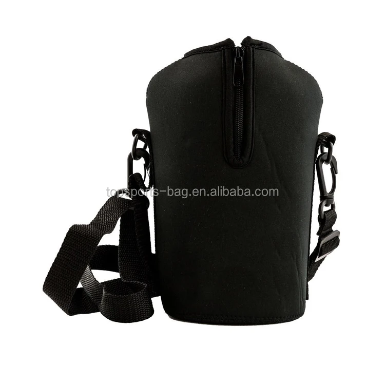 Logo Printed 64 OZ Insulated Water Bottle Sleeve Black Neoprene Growler Carrier