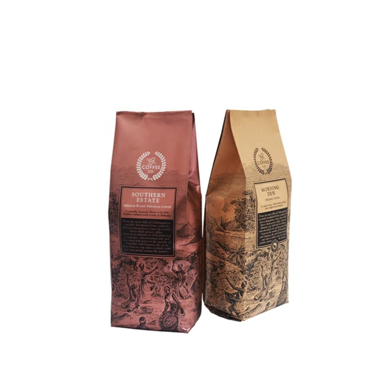 Custom print matt square bottom Aluminum foil coffee beans packaging bag with valve
