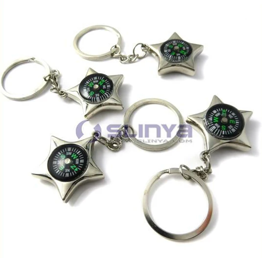 Waterproof Star Hook Wild Sport Child Gift Zinc Alloy Metal Keychain Compass