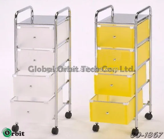 4 Tier Plastic Storage Trolley With Drawers Space Saving Storage Rolling Cart