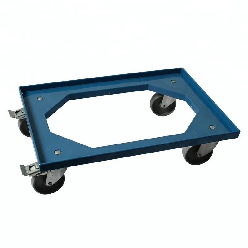 4 wheeled easy handle heavy duty loading plastic container dolly for industrial