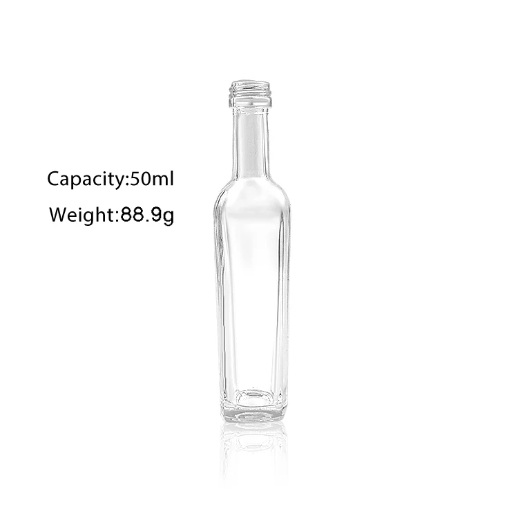 50ml square mini glass liquor spirit bottle with caps