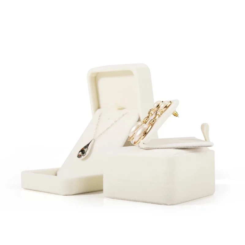 Логотип белый бархат кольцо серьги, колье, браслет подарочная упаковка коробки шкатулка шарнира