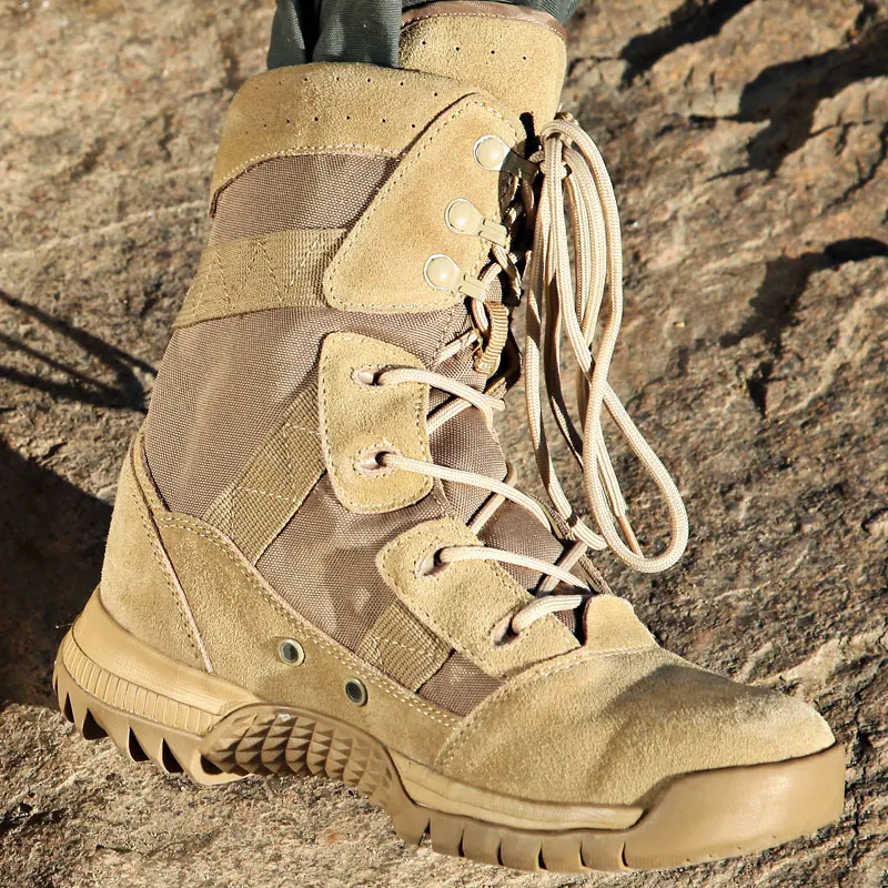 Fashionable Genuine leather  Tactical Combat Black  Canvas Green Boots for Men