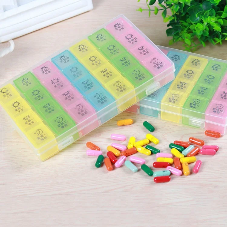 Pill Organizer Holder Portable Travel 7 Day Pills Box Large Push Button Weekly Pill Case for  Vitamin