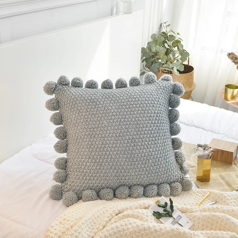 Solid Color Acrylic PomPom Pillow Nordic Ins Creative Home Sofa Cushion Cover