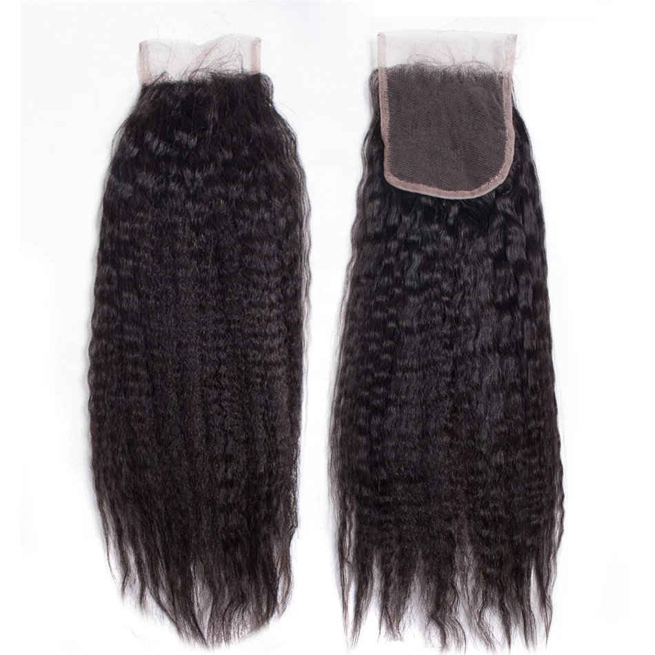 Drop ship Cuticle Aligned Free Sample Kinky Straight Yaki Virgin Hair Bundles with Swiss Lace Frontal Closure