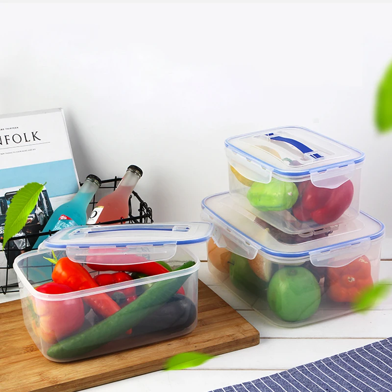 2400ml airtight picnic easy-carry pickle storage box transparent plastic PP food container with handle and snap lock