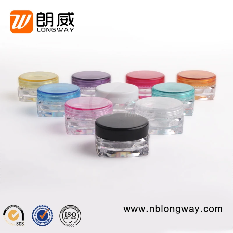 Empty colorful eco friendly small square plastic cream jar with lid 5g for nail dip powder Cosmetic container 5ml