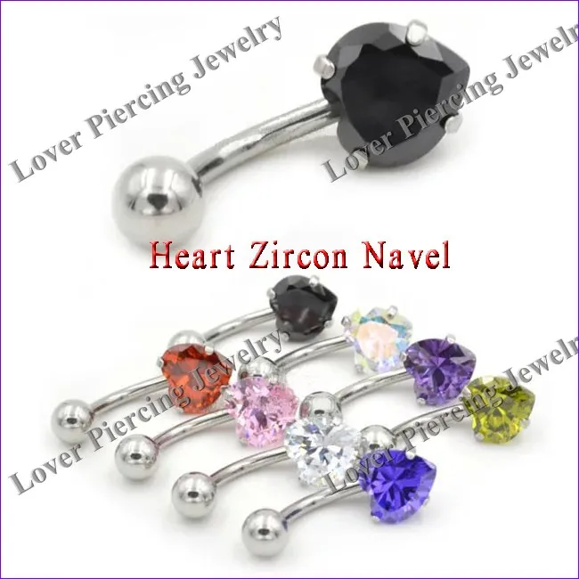 [SS-E870] Fashion Heart Zircon Design Stainless Steel Belly Navel Piercing
