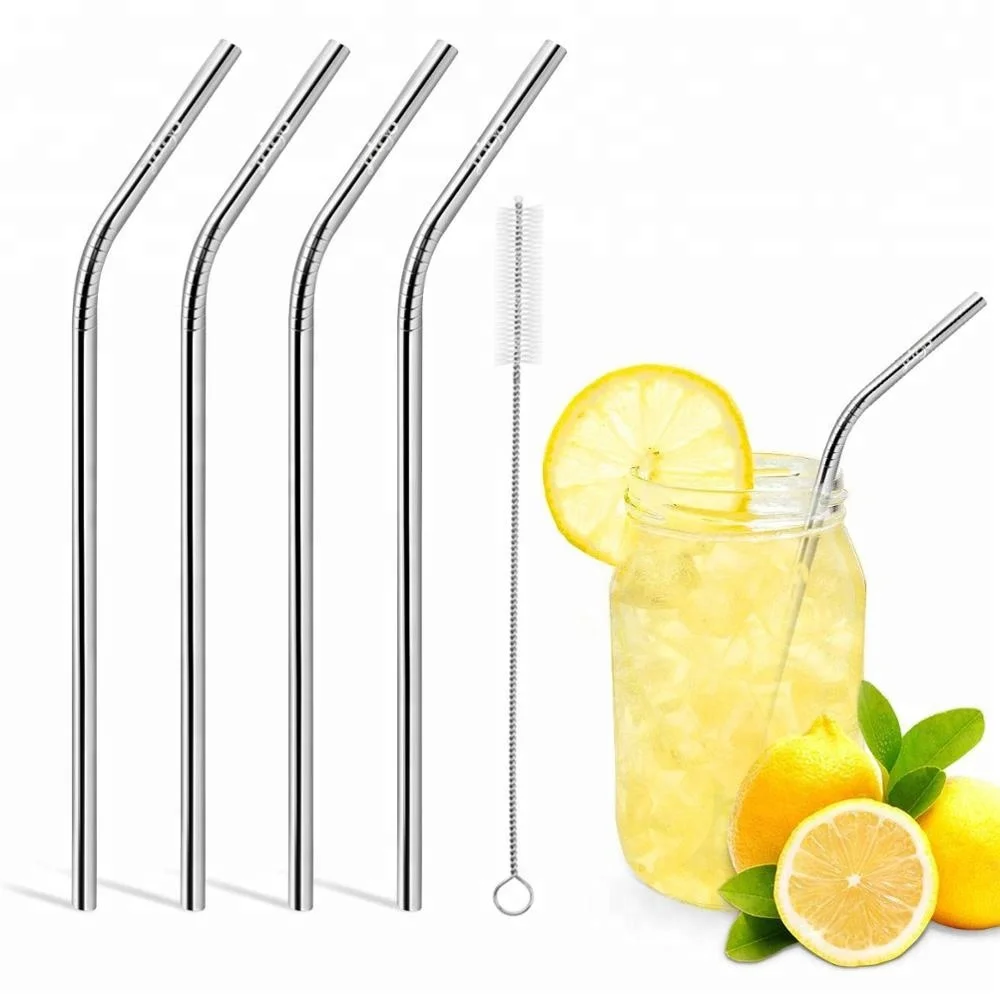 
Wholesale Custom Logo Reusable Stainless Steel 304 Drinking Straws Metal Straw with Silicone Tips & Cleaning Brush 