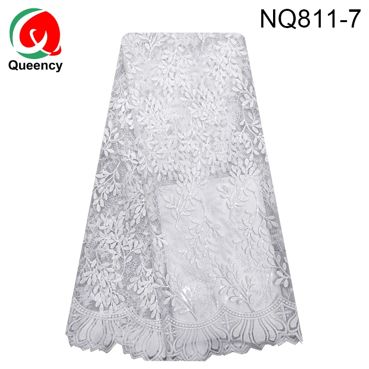 
Queency African French Bridal Lace Fabric With Stone Embroidered Chantilly Flower French Tulle Lace With 3D Foliage Net lace 