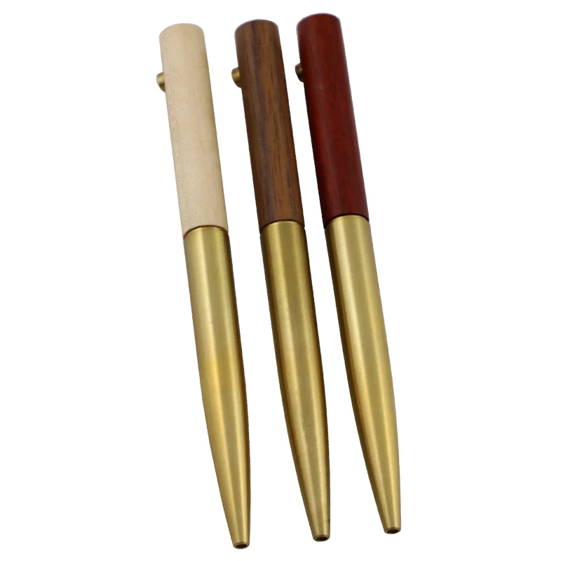 Asian Wood Engraving Pen Groove Taiwan Classic Semi-metallic Timber Pens Lathe Woodturning Brass Ball Pen With Nipple