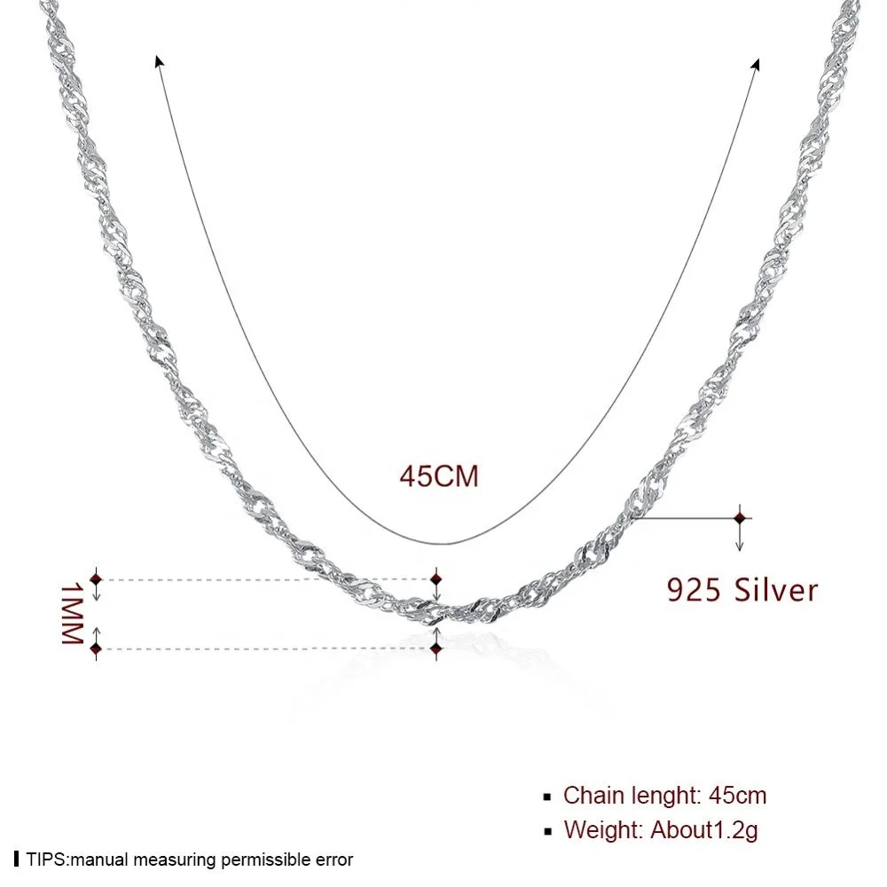 L04 Water Wave Singapore Necklace Factory Direct Sales 925 Sterling Silver Chain in size 16/18/20/22/24inch