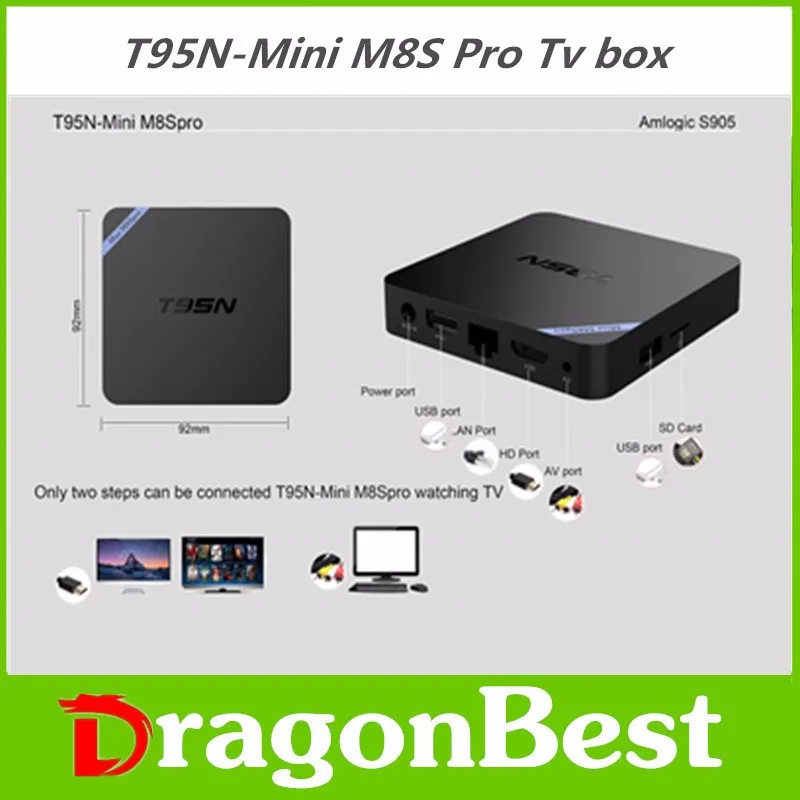 2016 Quad Core S905 Android 5.1 TV Box T95N 2 Г 8 Г КОДИ 16.0 Полностью Загружен Bluetooth Wi-Fi Дешевые, чем M8S MX3