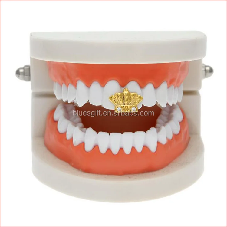 Blues Crown Shape real gold Plated teeth grillz single teeth TG095-G1 crown tooth grillz