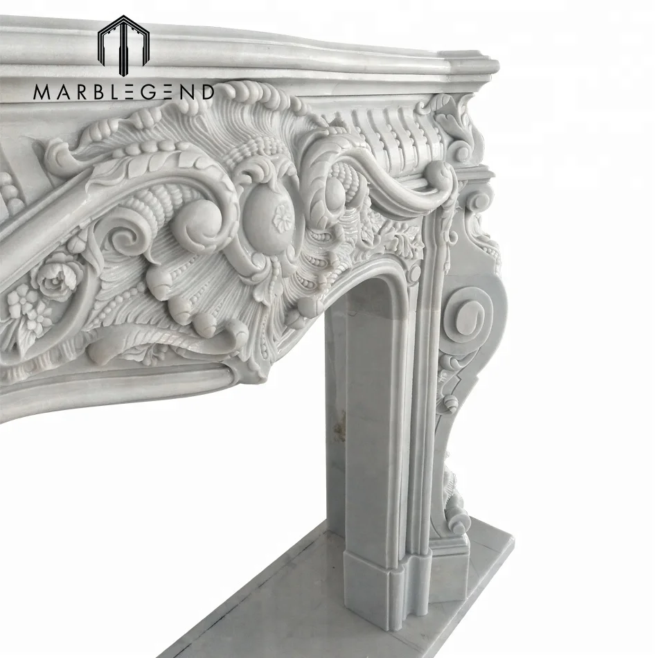 Leading Custom design indoor carved white marble freestanding fireplace mantel