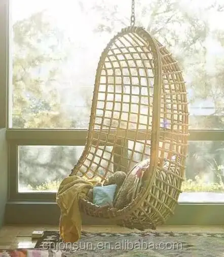 Indoor ceiling 2 seater hanging swing egg rattan chair