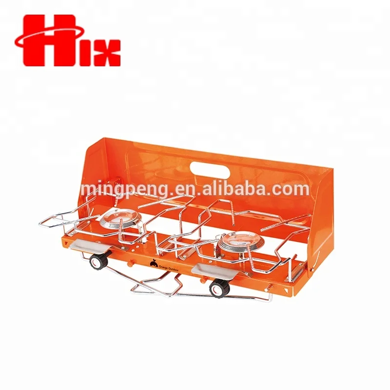 Foldable windproof strong power double burner camping portable picnic grill plate gas stove burner