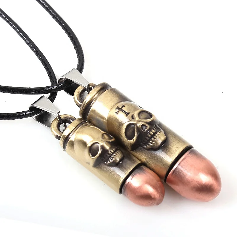 Couple jewelry necklace skull bullet pendant necklace for women/men wax rope strings bullet multiple pendant necklace