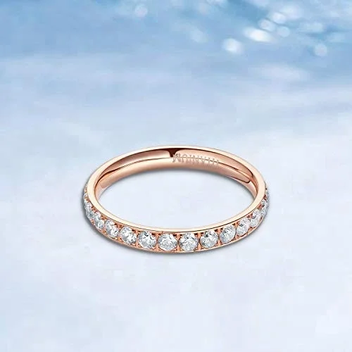 4mm Rose Gold Titanium Eternity Ring with Cubic Zirconia Inlay Womens Wedding Engagement Band