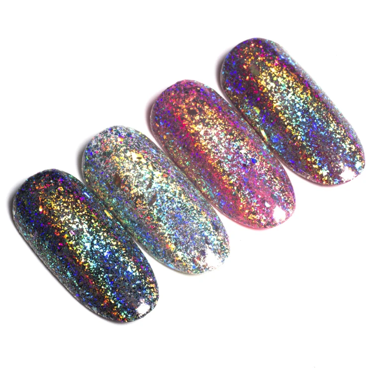 Stock cheap wholesale laser effect nail art glitter dust bulk powder oem chunky acrylic irregular nail glitter