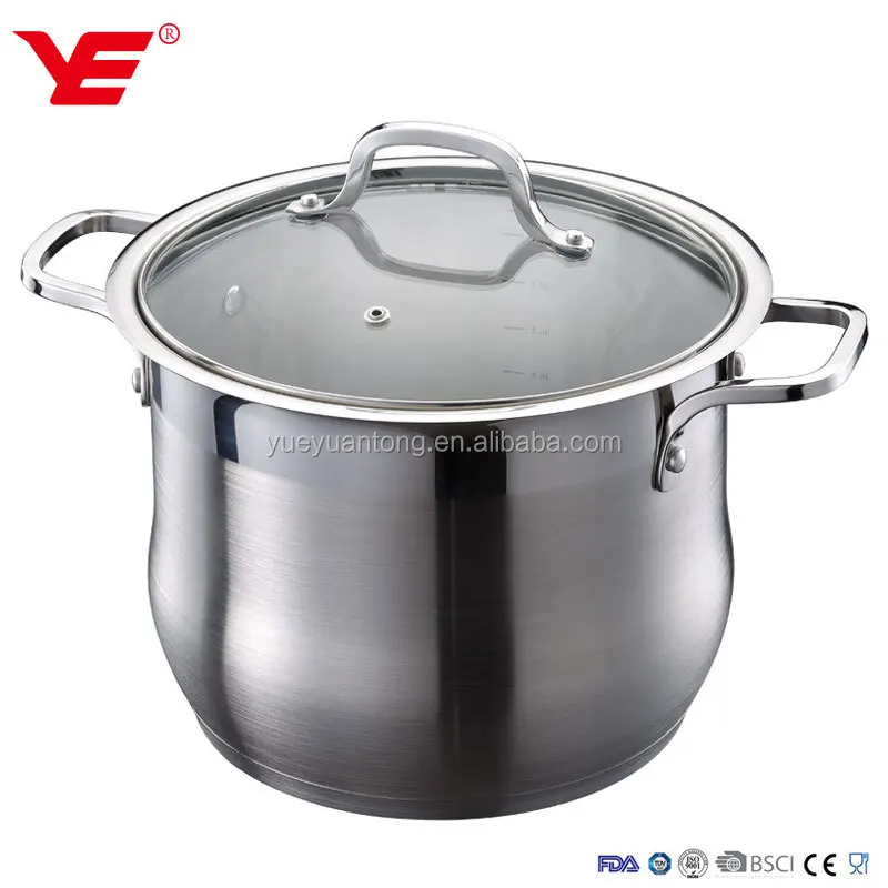NO MOQ stainless steel stock pot / clear glass cooking pot / belly shape steel cookware