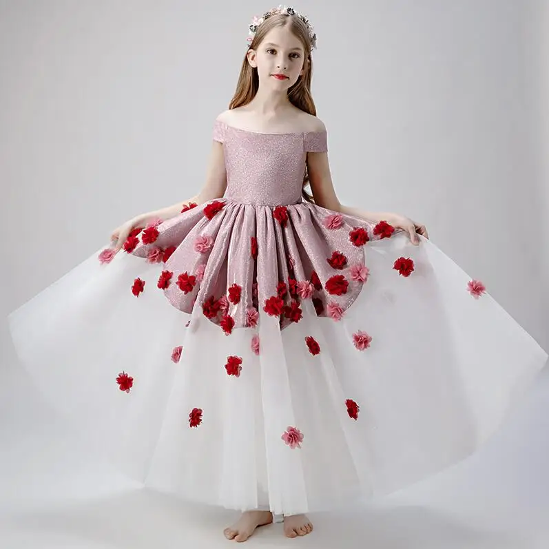 2019 factory price kids girl fashion korean party dress good quality elegant beautiful flower big girls party dress