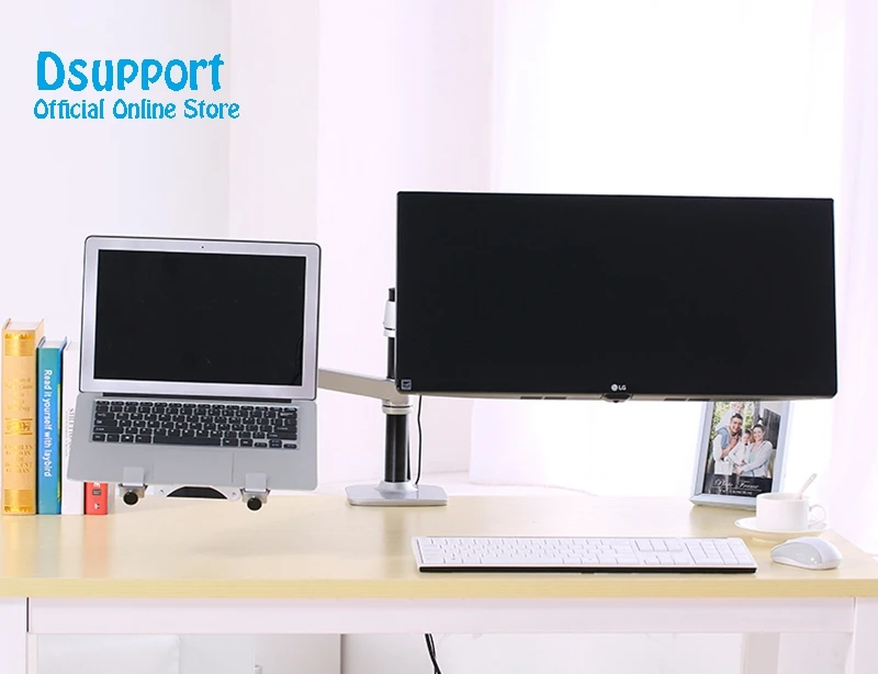 Desktop Full Motion 17-32 inch Monitor Holder Mount +10-17 inch Laptop Support Mechanical Spring Dual Arm monitor holder