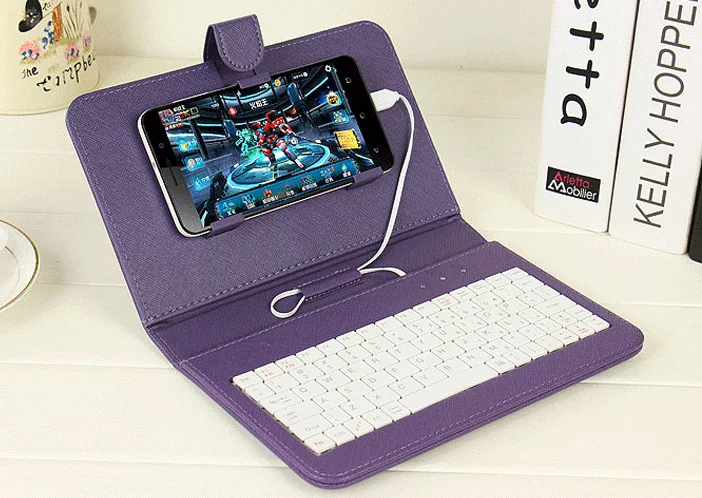 
multi color PU leather 5 inch folding smartphone case wired smartphone keyboard case 