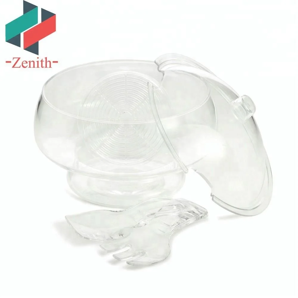 ZNK00001 Best Quality Clear Acrylic Salad Bowl on Ice with Lid and Fork