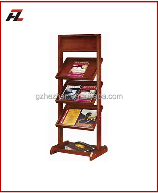 
wooden portable commercial magazine newspapaer display rack stand 