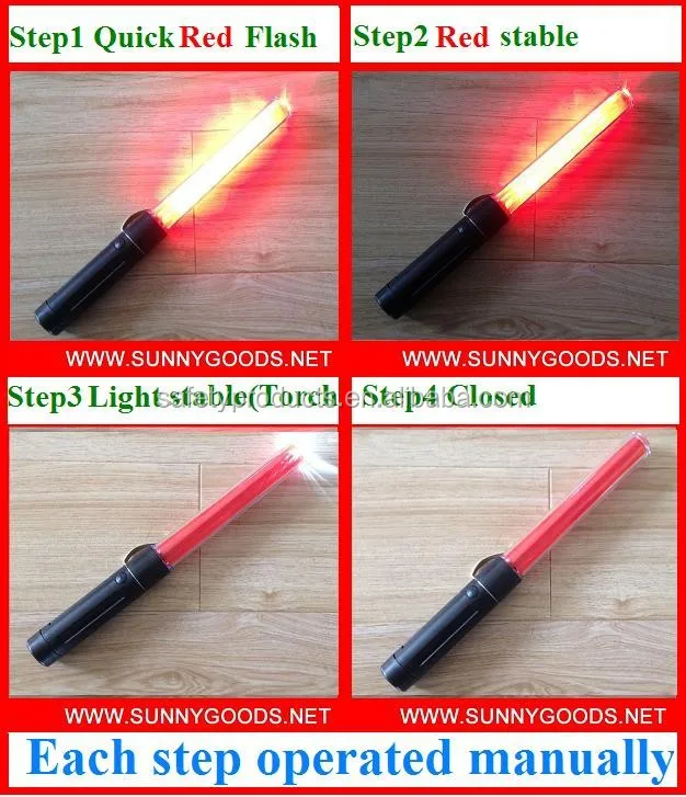 length28cm 10pcs red leds with torch light road safety tonfa baton