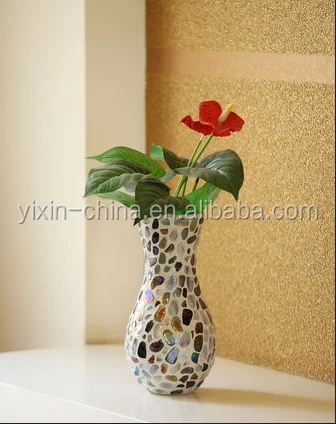 Handmade Waist Shape Crackle Silver Mosaic Vase Receptacle /Large Floor Vases Antique Glass Mosaic Vases