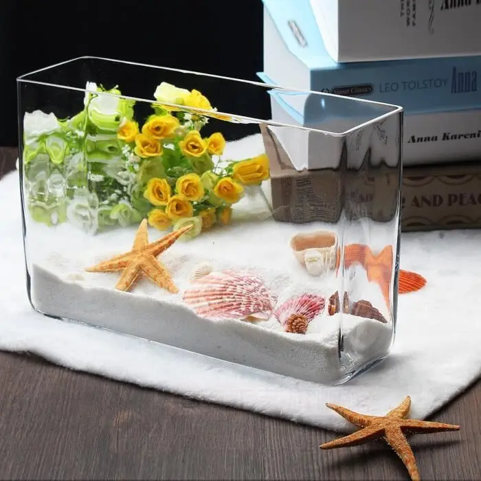 decoration clear glass non acrylic rectangular vase