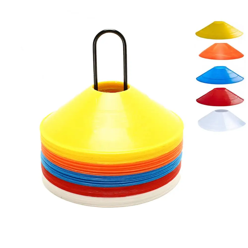 Set of 50 Soft Plastic Field Disc Cones Agility Training Soccer Cones with Mesh Bag and Holder
