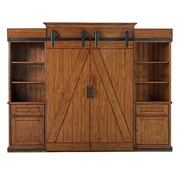 Chrome Factory Black Customized Size Sound Proof Metal Steel Sliding Barn Door Hardware Roller Rails Kit