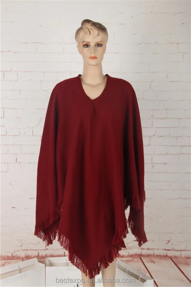 
woman pure color V-vest cashmere poncho new fashion cape coat with fringe 
