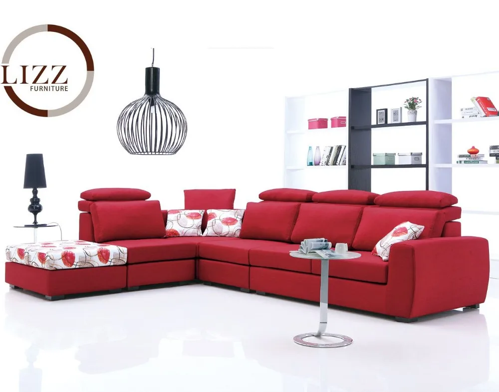 Lizz L Shaped Corner Sofa Fabric Couch Bright Red Sofa